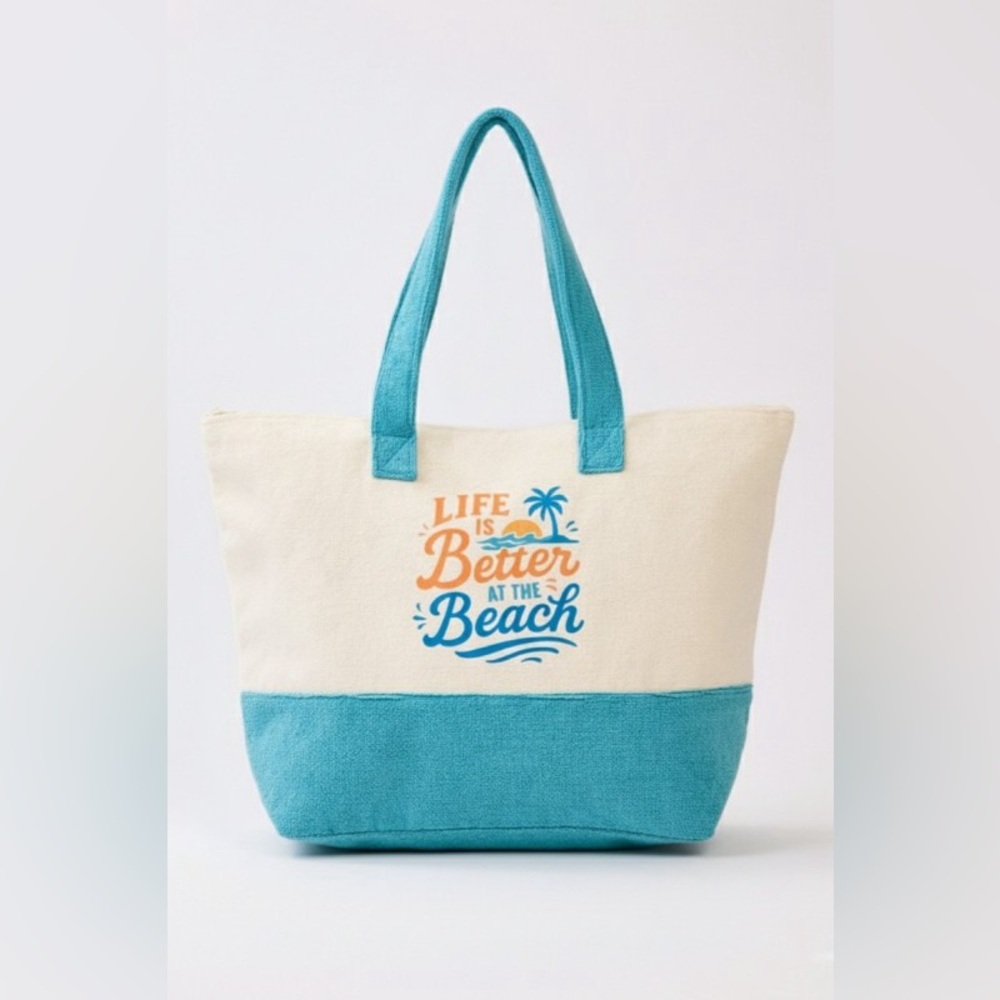 Life Is Better At The Beach Terry Tote Bag|Teal